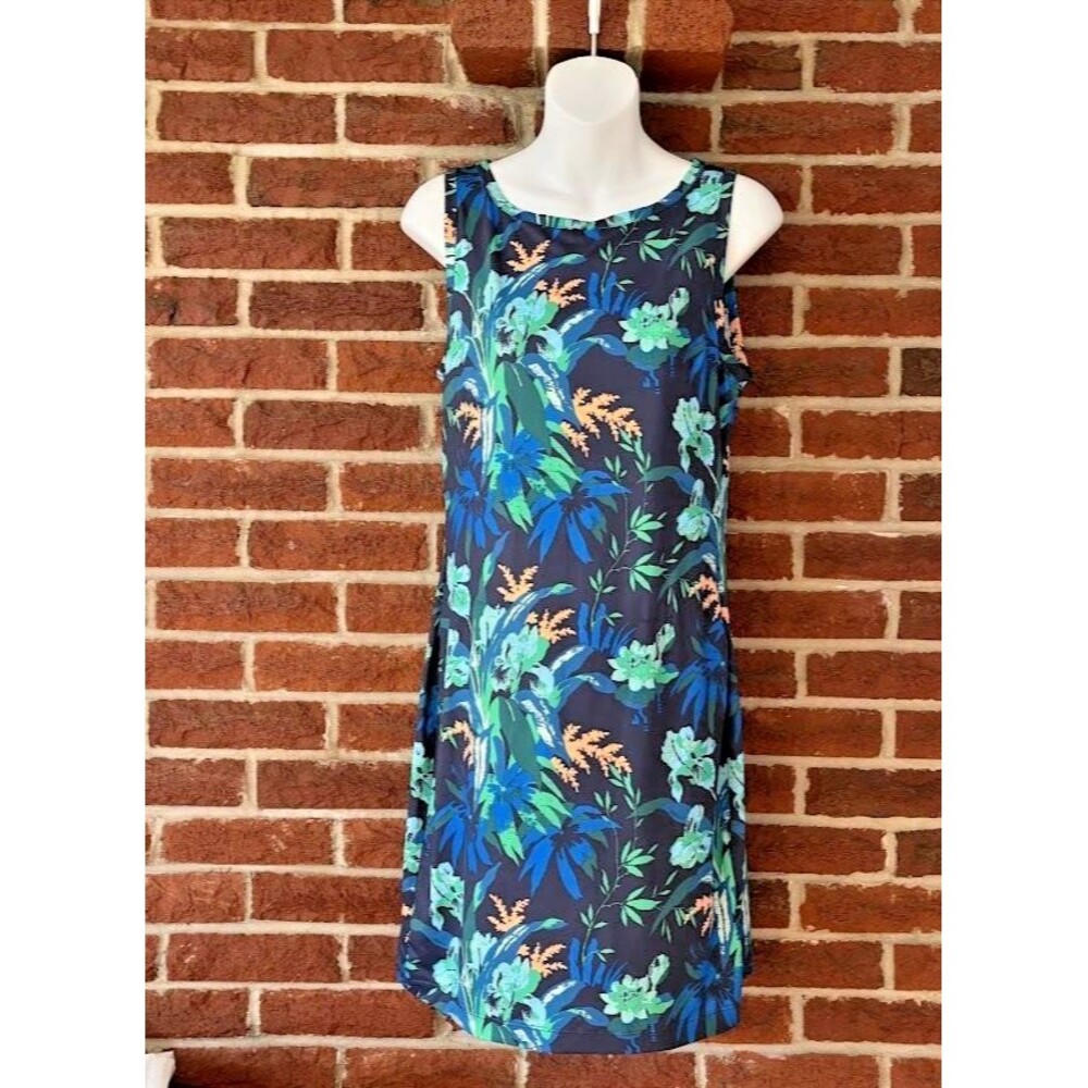 Columbia Chill River Dress Womens S Floral Sleeveless Stretch Blue Green 1885751